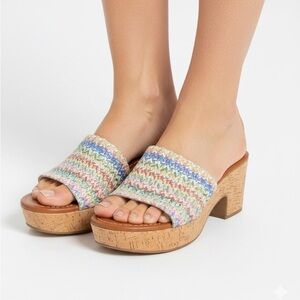 Unisa Multicolor Woven Mule Sandals Cork Heel Size 7.5